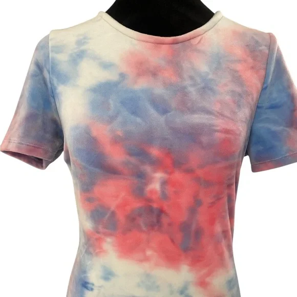 Light Mood velour Pink, Blue, White  Mini Dress, Large - Picture 4 of 5